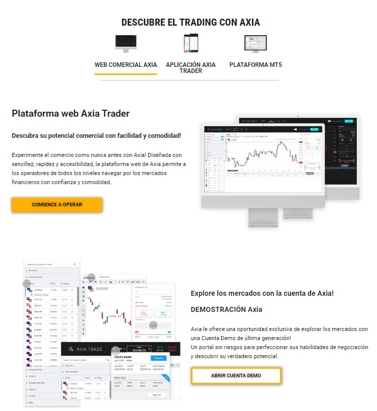 Plataforma de trading de AxiaTrader Plataforma de trading de AxiaTrader