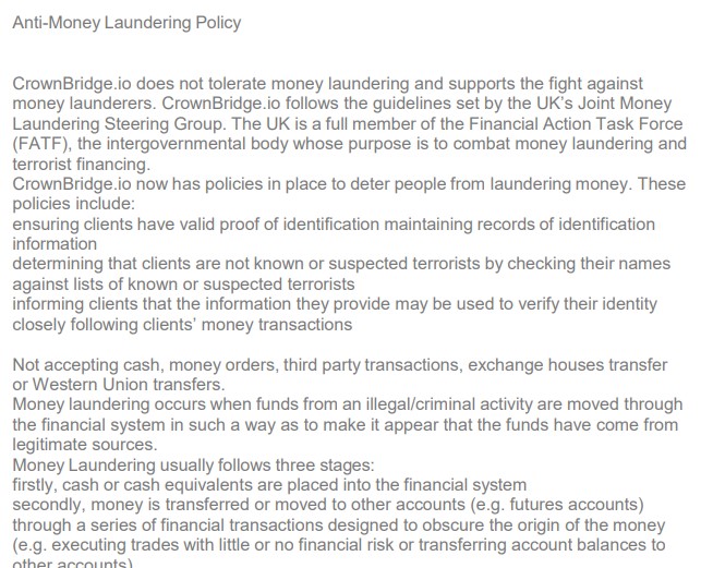 CrownBridge AML Compliance CrownBridge AML Compliance